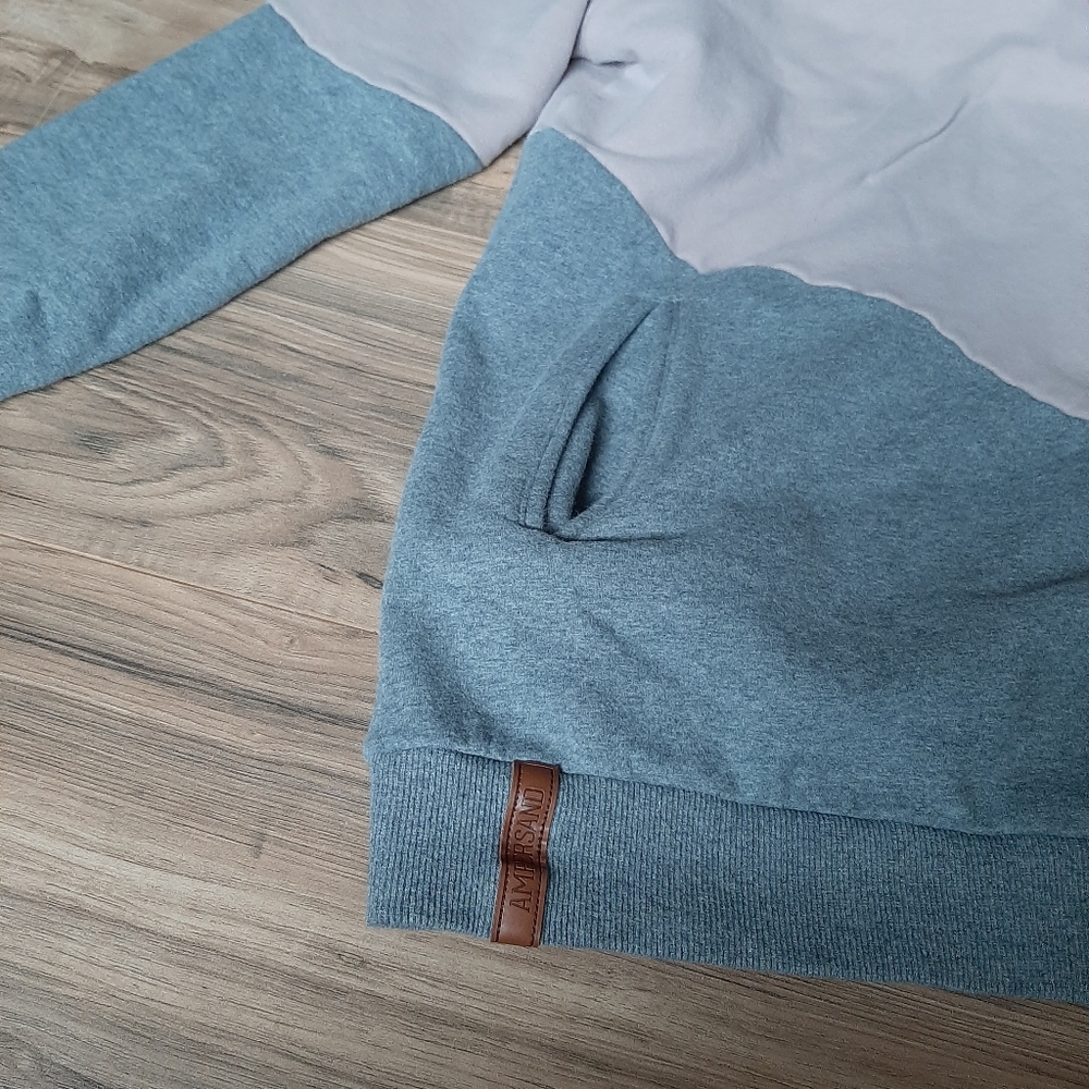 AMPERSAND AVE Colorblock Pullover Hoodie in Mauve, Light Pink & Dusty Blue - Picture 2 of 4
